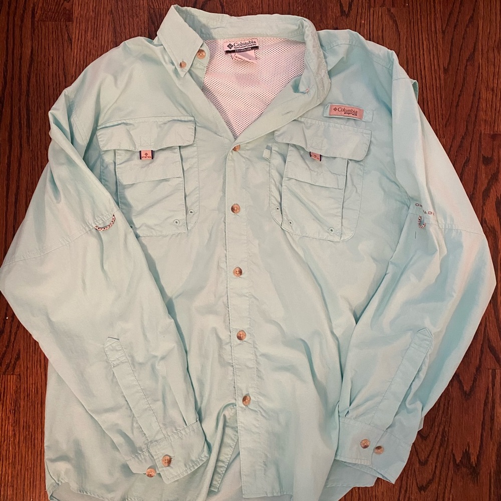Columbia PFG Mens Shirt in Aqua - M